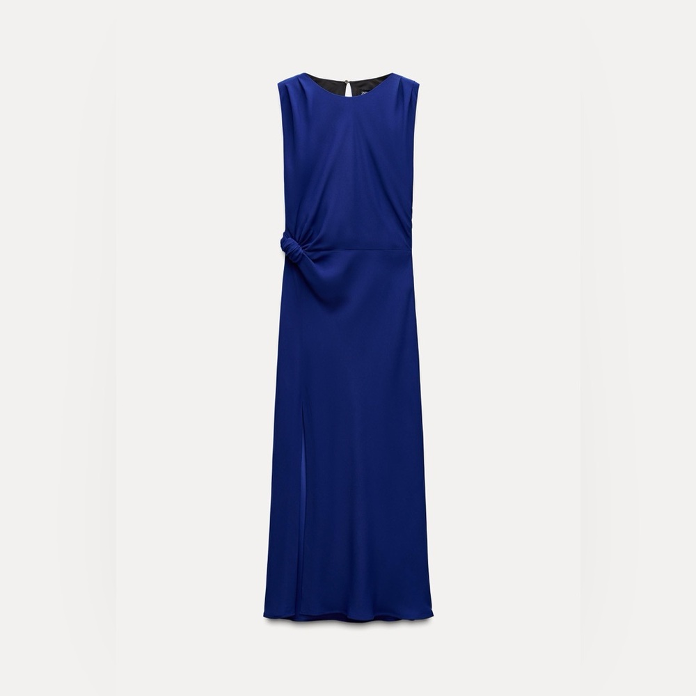 NWT Zara Midi Dress with Front Tie in Cobalt Blue - Small